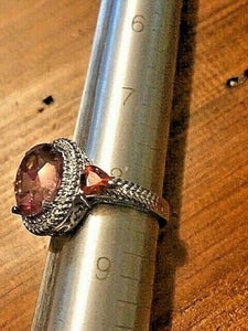 THE MAGES OF GREATER ADRIA, RING W/REAL QUARTZ, GARNET, CZ & STAINLESS STEEL