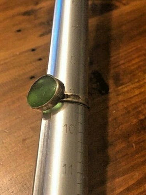 SEVENTEEN SECRETS OF THE ELDER WORLD, RING WITH GREEN SEA GLASS AND STERLING