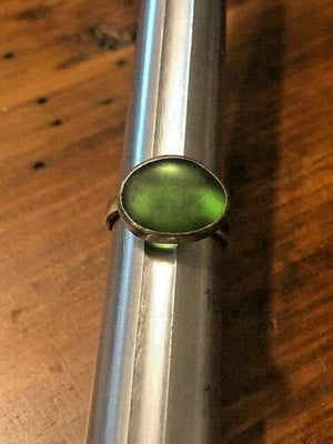 SEVENTEEN SECRETS OF THE ELDER WORLD, RING WITH GREEN SEA GLASS AND STERLING