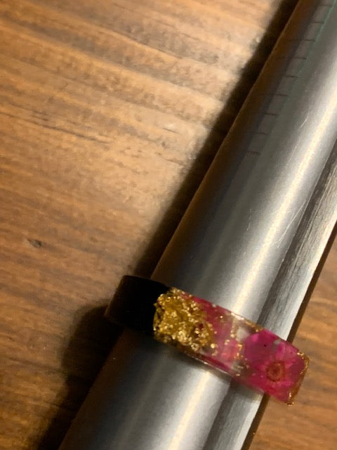 13 Voices of Universal Wisdom:  Resin & Gem Ring with Real Gold Flakes