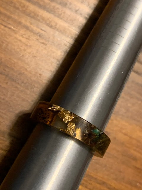 13 Voices of Universal Wisdom:  Resin, Fossil Wood, Gemstones, and Real Gold Flake Rings