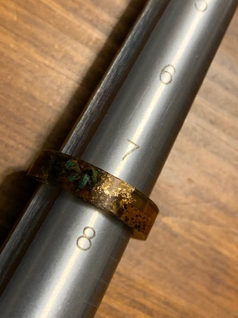 13 Voices of Universal Wisdom:  Resin, Fossil Wood, Gemstones, and Real Gold Flake Rings