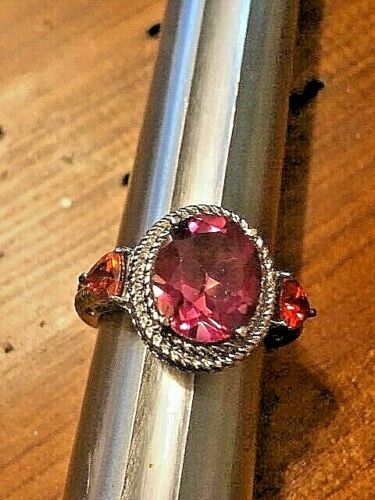 THE MAGES OF GREATER ADRIA, RING W/REAL QUARTZ, GARNET, CZ & STAINLESS STEEL