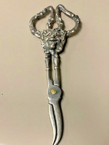 Antique, Solid Sterling Silver Shears w/ the Face of  a Deity:  Shears of Mithras
